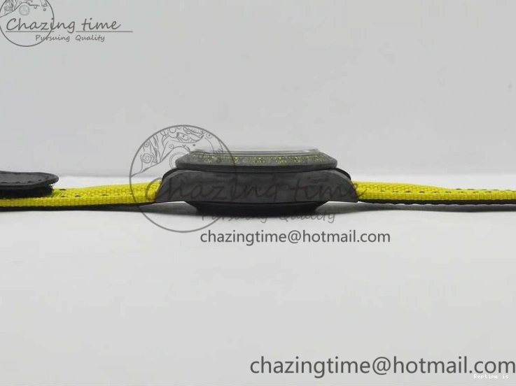 0102 Supportive Daytona DIW Carbon Case and Bezel Black Yellow Dial on Yellow Nylon Strap A 3220